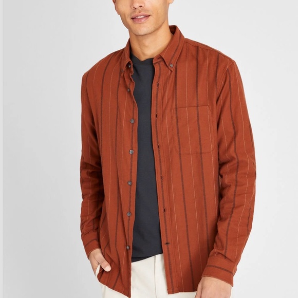 Long-Sleeve Stripe Flannel Shirt - New With Tags - NEVER WORN - Burnt Orange